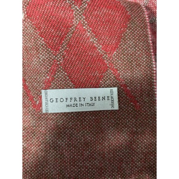 Geoffrey Beene Womens Argyle Wool & Cashmere Shawl Scarf Red & Gray - Picture 3 of 3
